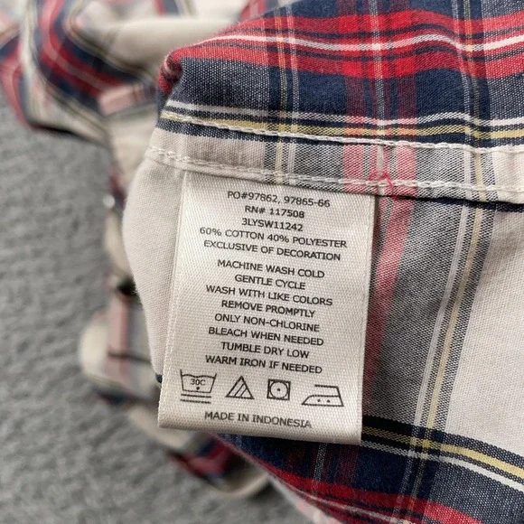 Levis Shirt Mens Extra Large Red Blue Plaid Western Pearl Snap Short Sleeve - Picture 10 of 11